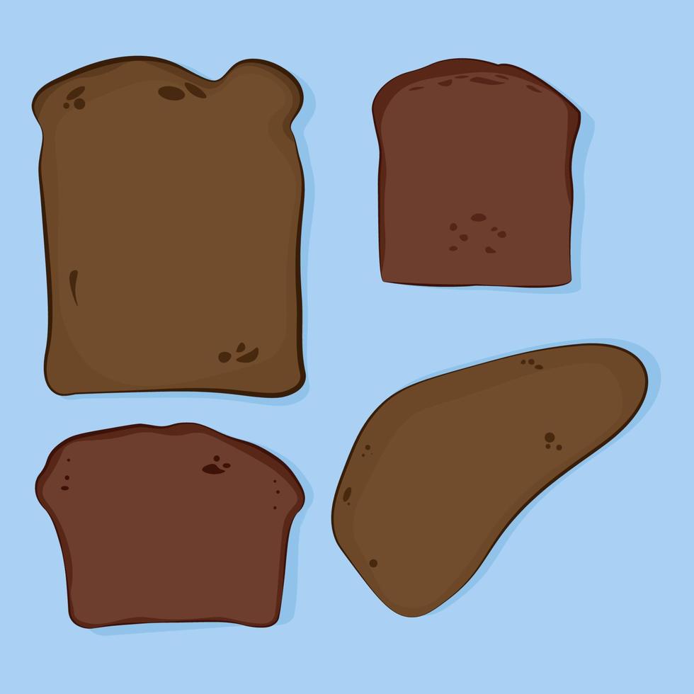 Set of different cut pieces of brown bread vector