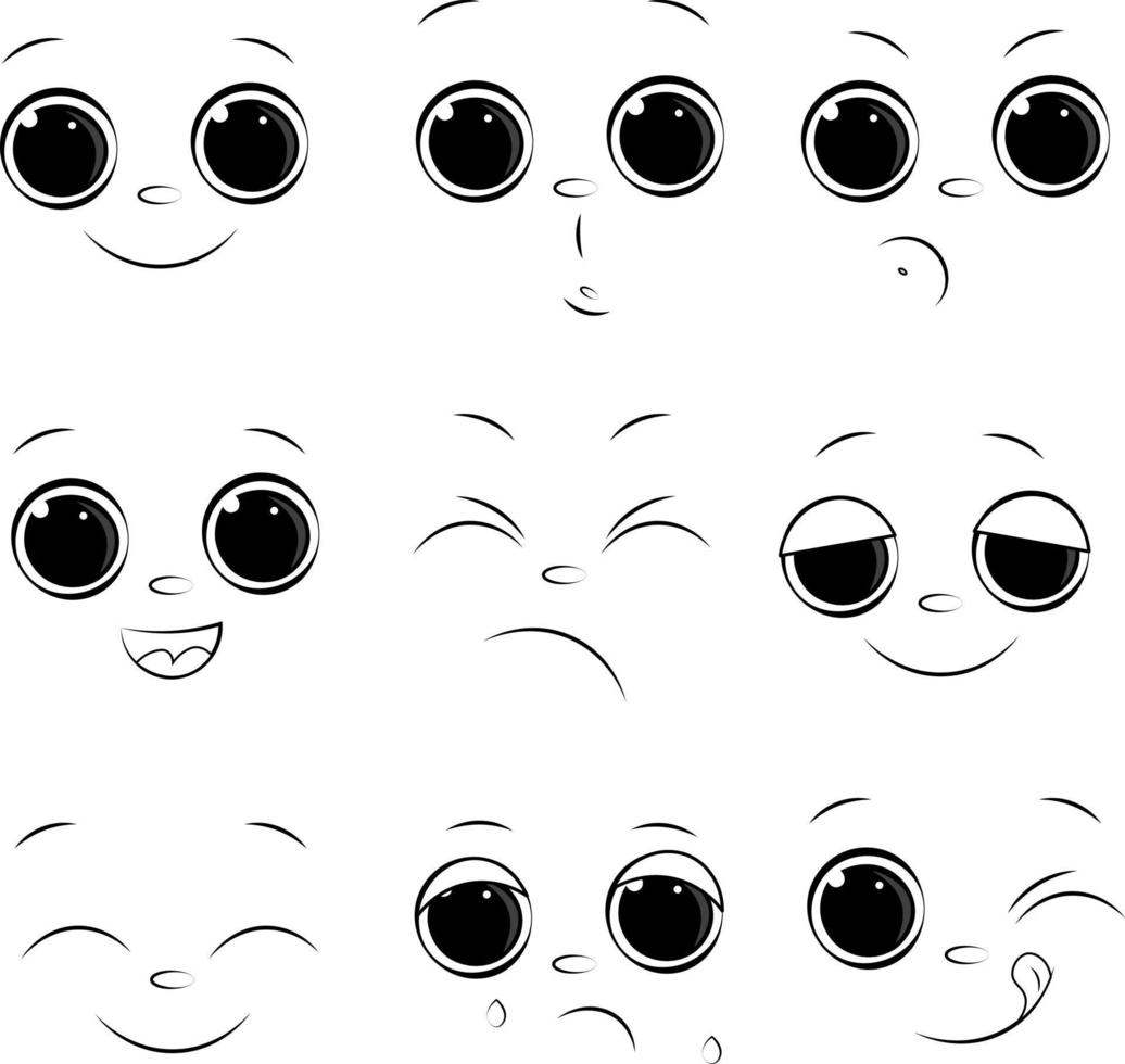 set of illustrations of various facial emotions vector