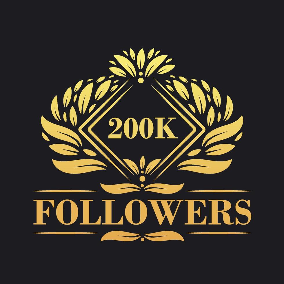 200K Followers celebration design. Luxurious 200K Followers logo for social media followers vector