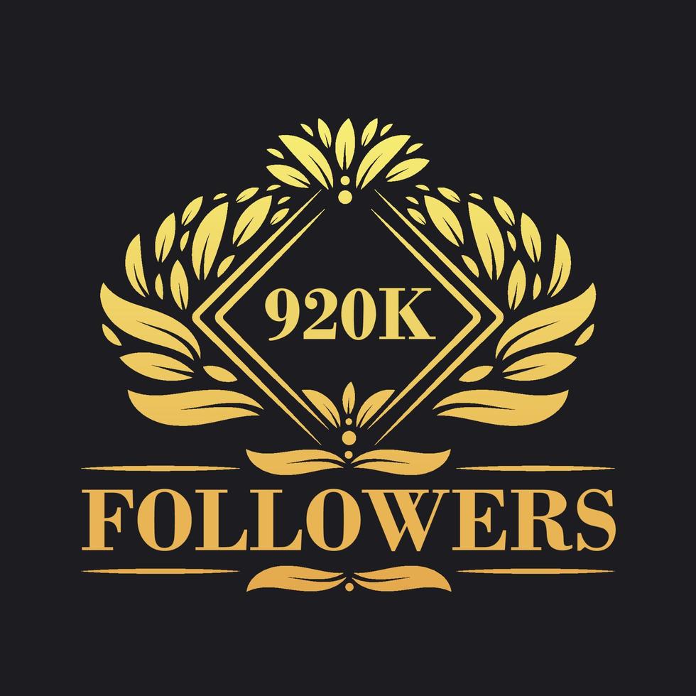 920K Followers celebration design. Luxurious 920K Followers logo for social media followers vector