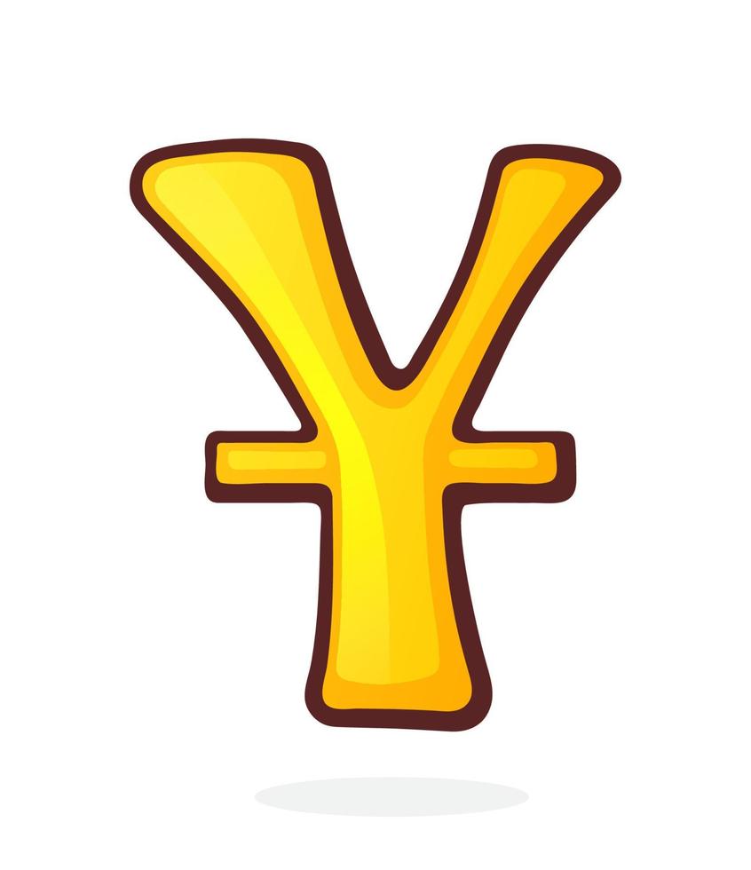 Cartoon illustration of golden yuan sign vector