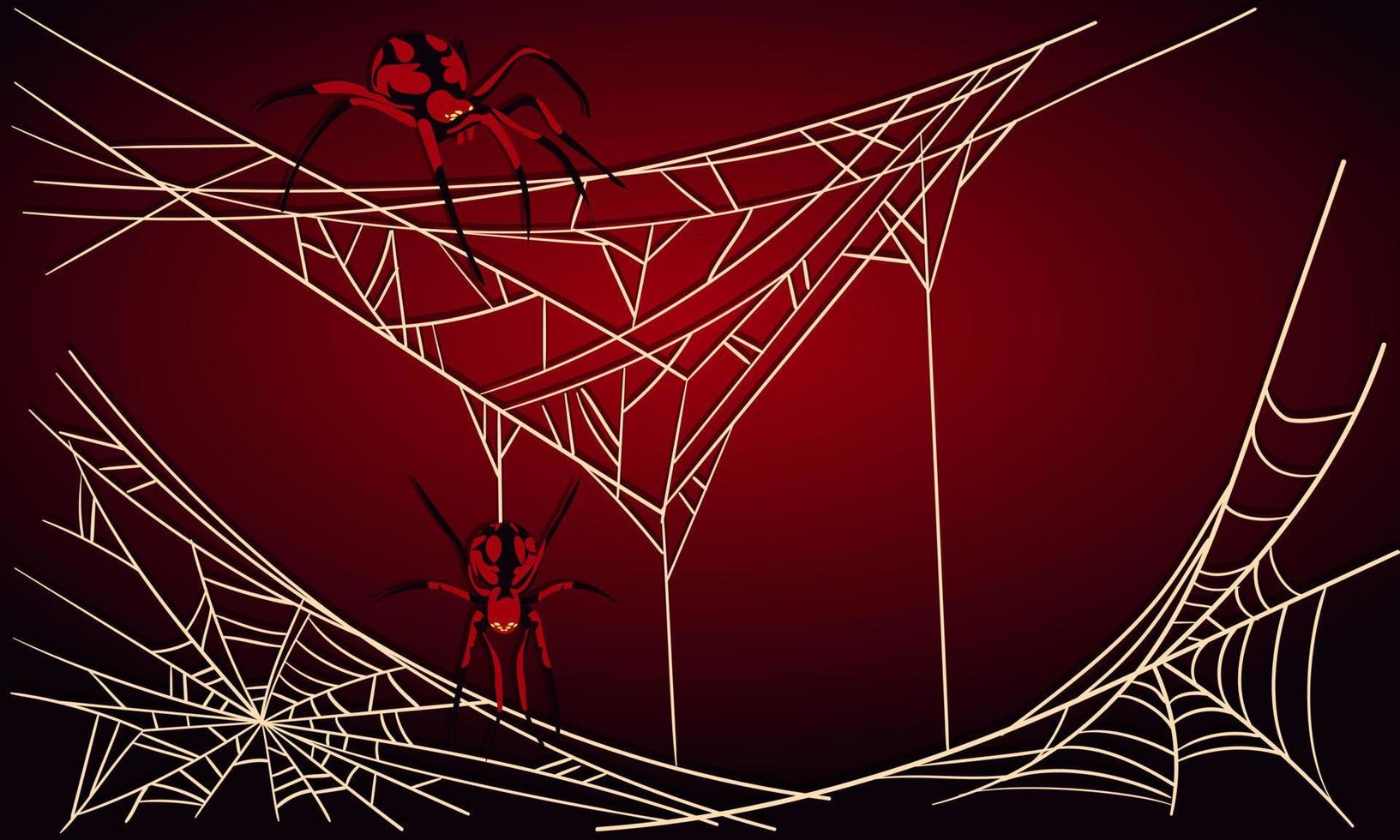 Happy Halloween banner sale or background for a party, invitation. Vector illustration . Red background with cobwebs and spiders. Confusing background. Banner for the holiday