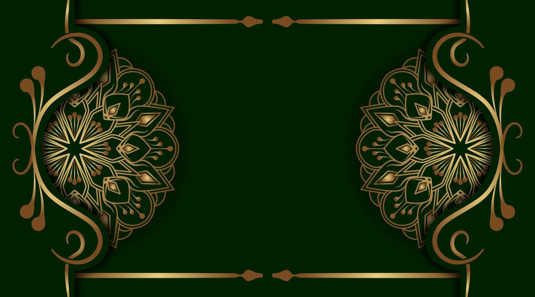 verde y dorado, fondo de mandala de lujo vector