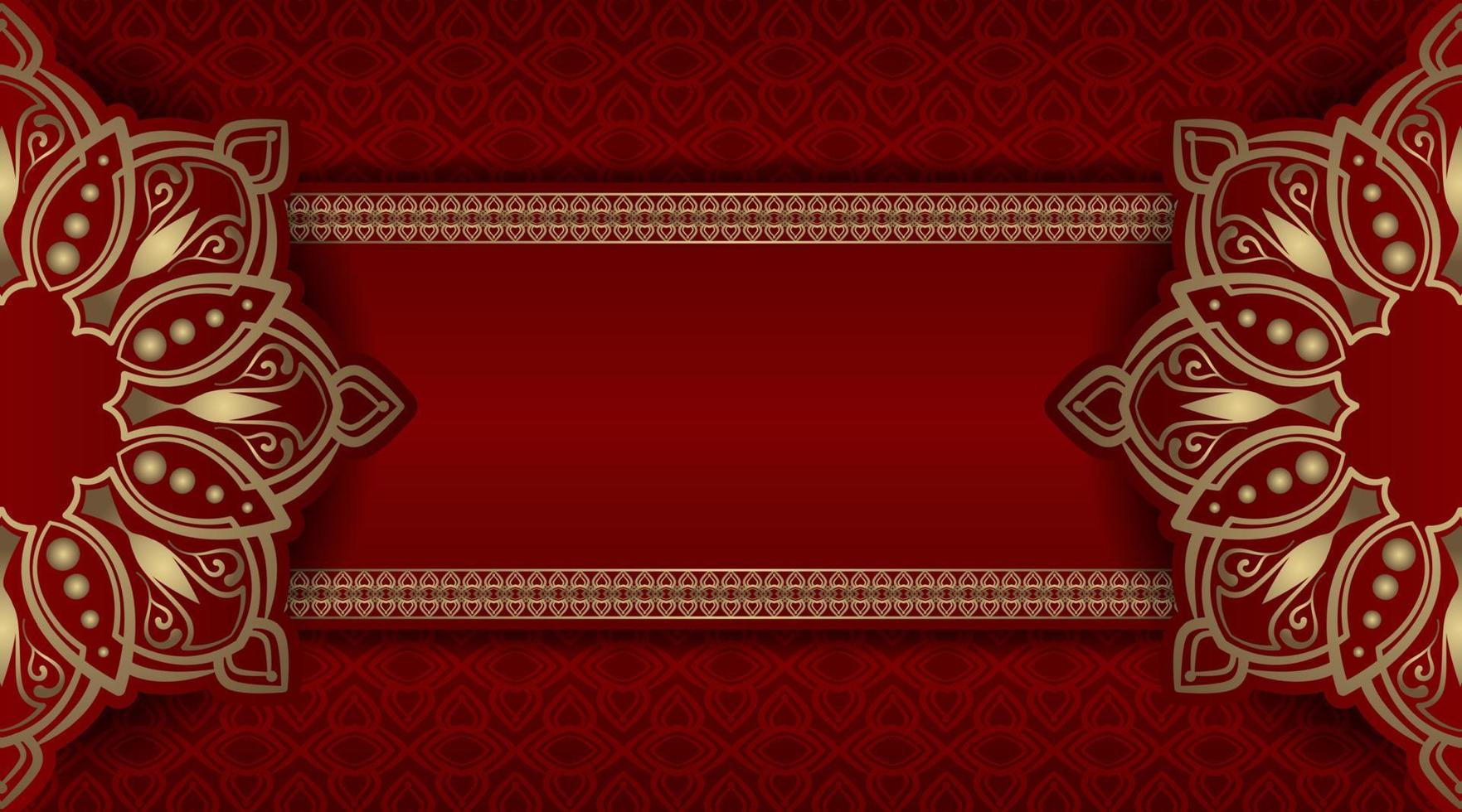 fondo de lujo rojo, con adorno de mandala dorado vector