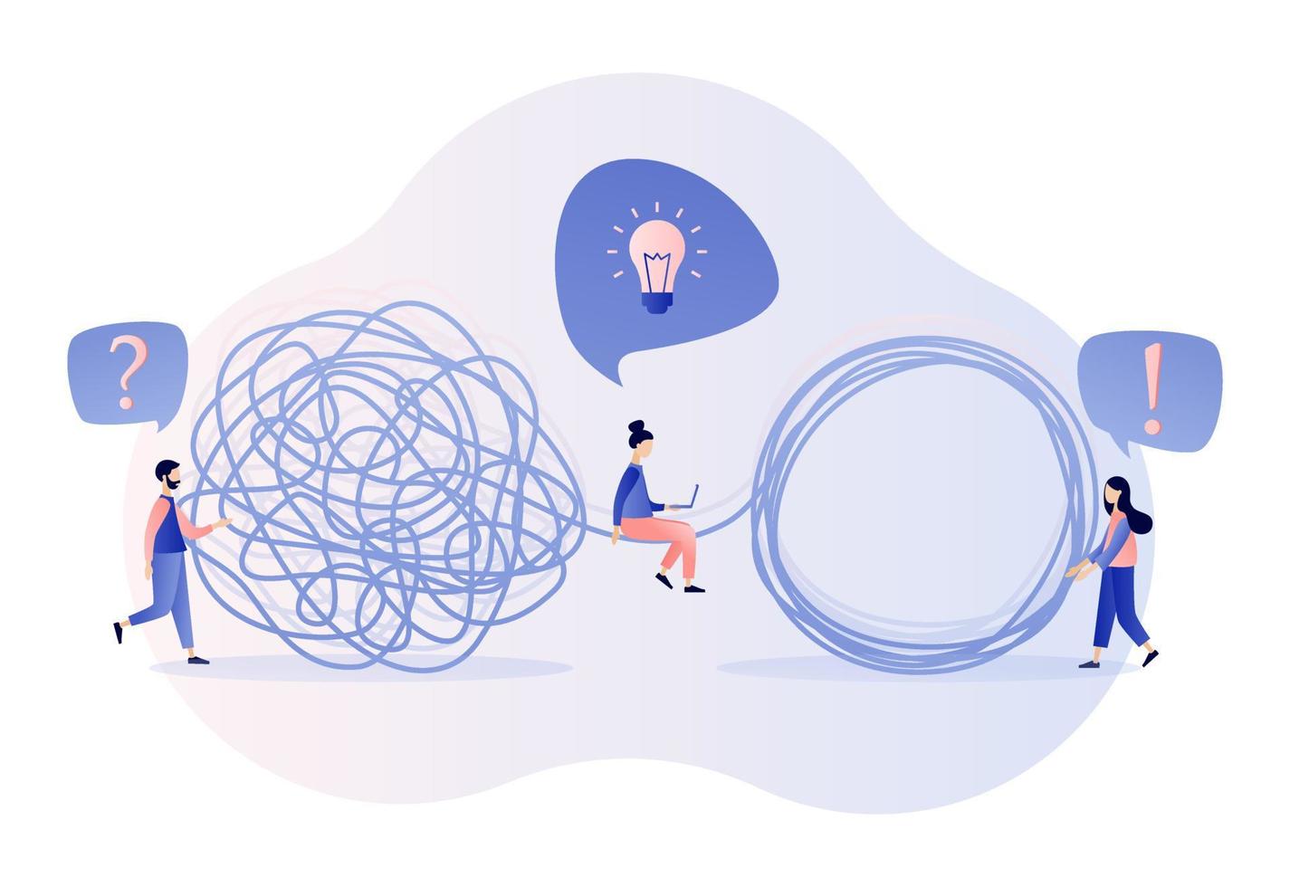 Team metaphor concept. Tangle tangled and unraveled. Modern flat cartoon style. Vector illustration