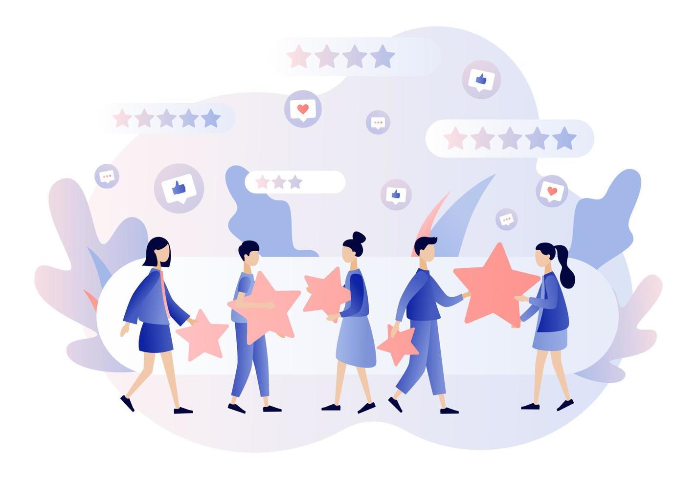 Star rating concept. Customer reviews. People leave feedback and comments. Modern flat cartoon style. Vector illustration