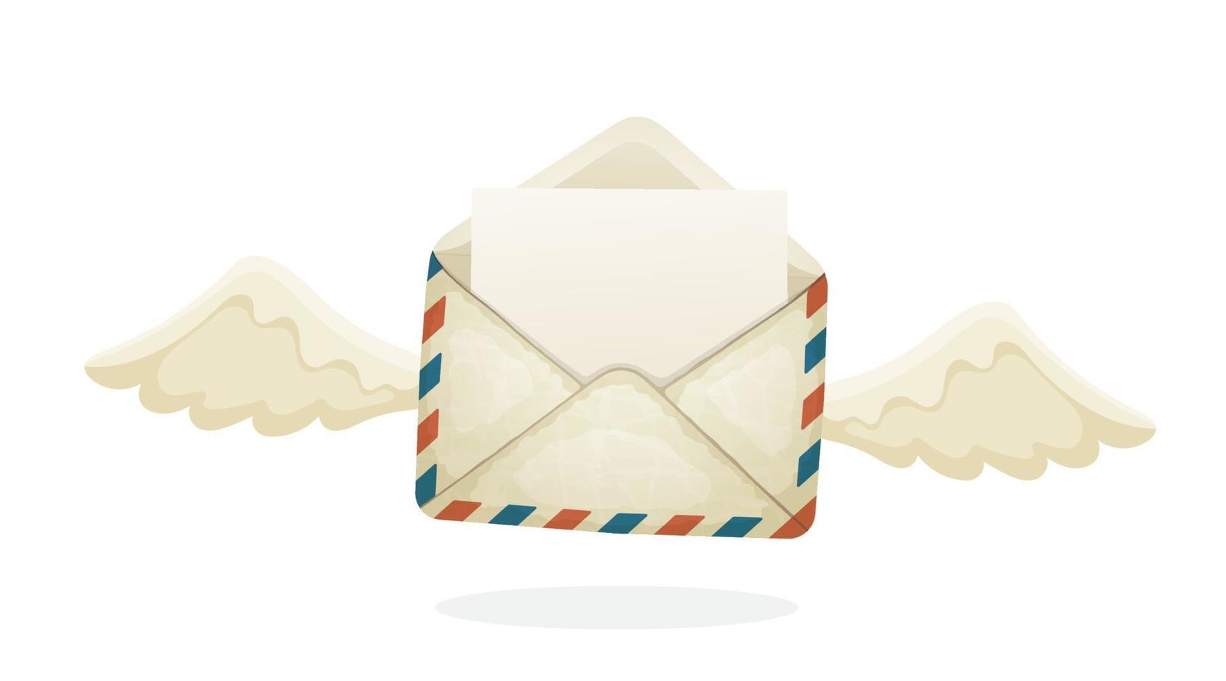 Flying opened vintage mail envelope with wings vector