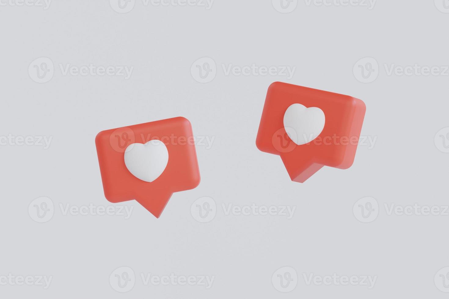 Red speech bubbles and hearts on white background. Blank 3D text bubbles for business design. 3D render illustration. photo