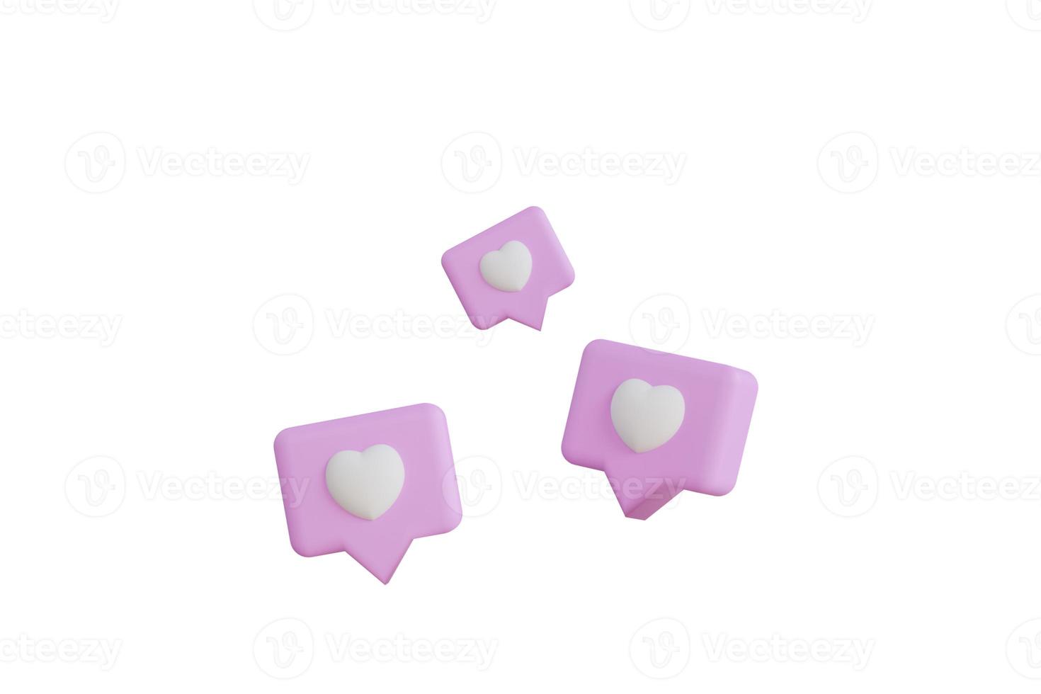 Red speech bubbles and hearts on white background. Blank 3D text bubbles for business design. 3D render illustration. photo