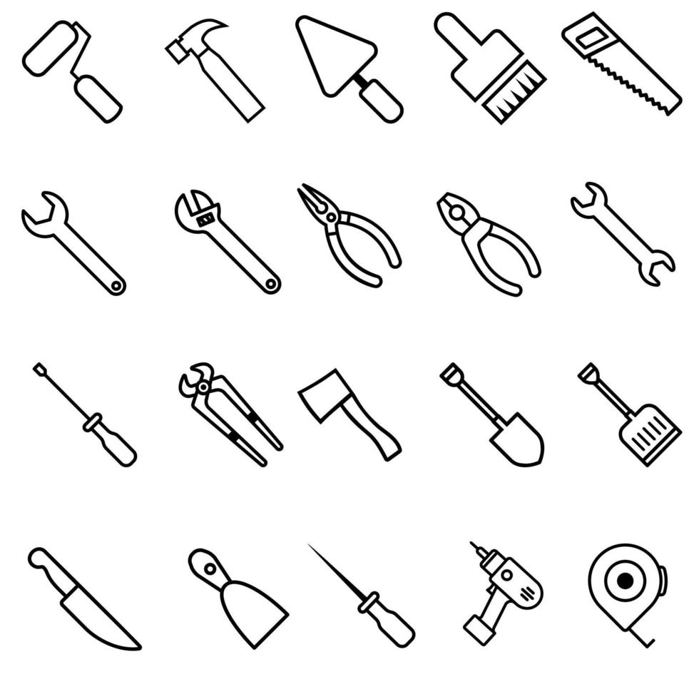 Construction tools vector icon set. repairs illustration symbol collection.