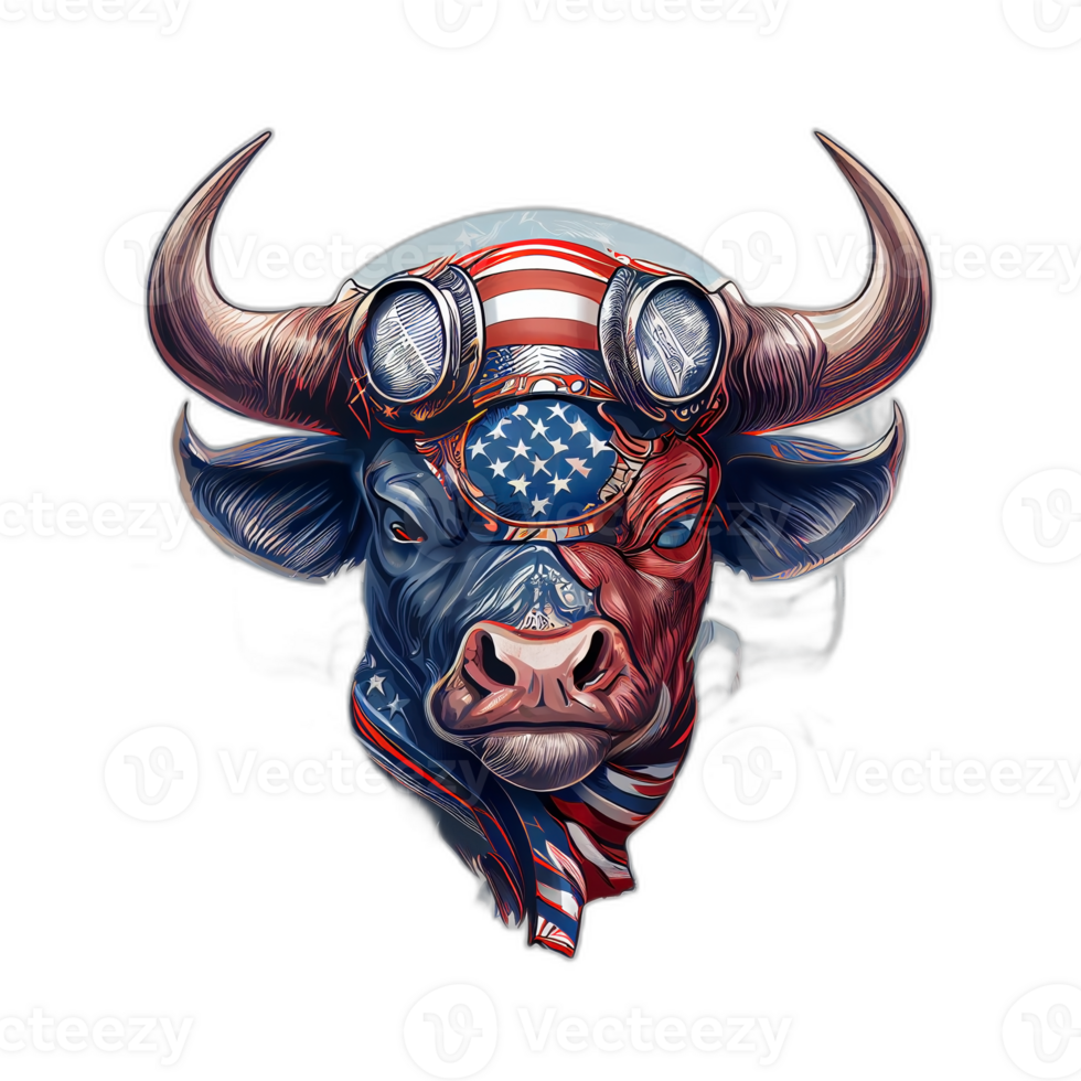 amerikanisch Patriot Stier Kuh, Büffel, Kunstwerk, Illustration, Vektor, Grafik. Amerika Patriotismus Kunst T-Shirt Design, T-Shirt, ai generativ png