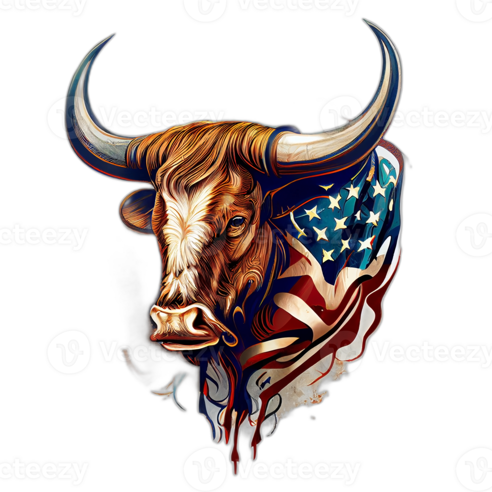 americano patriota toro vaca, búfalo, obra de arte, ilustración, vector, gráfico. America patriotismo Arte camiseta diseño, camiseta, ai generativo png