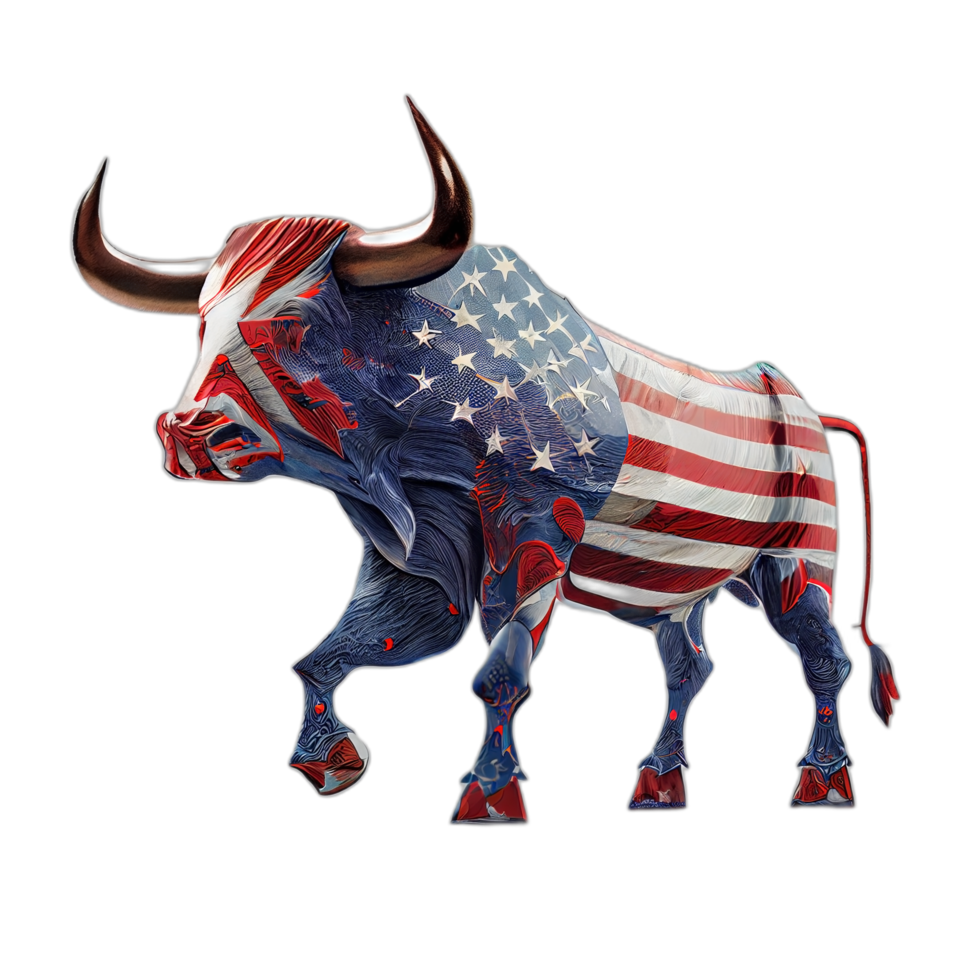 amerikanisch Patriot Stier Kuh, Büffel, Kunstwerk, Illustration, Vektor, Grafik. Amerika Patriotismus Kunst T-Shirt Design, T-Shirt, ai generativ png