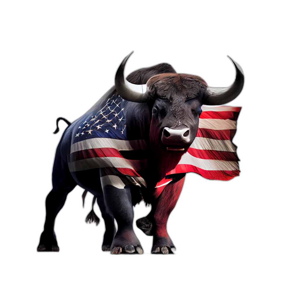 américain patriote taureau vache, buffle, ouvrages d'art, illustration, vecteur, graphique. Amérique patriotisme art T-shirt conception, T-shirt, ai génératif png