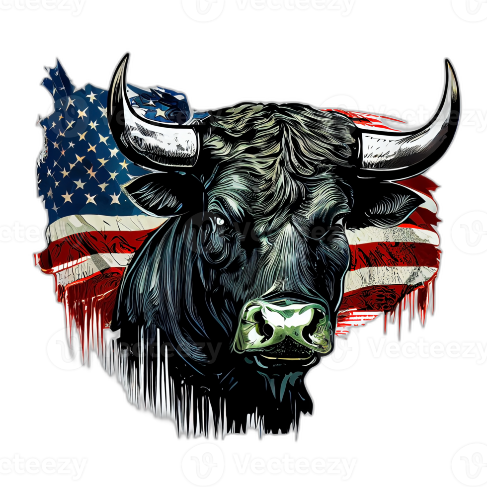 americano patriota toro vaca, búfalo, obra de arte, ilustración, vector, gráfico. America patriotismo Arte camiseta diseño, camiseta, ai generativo png