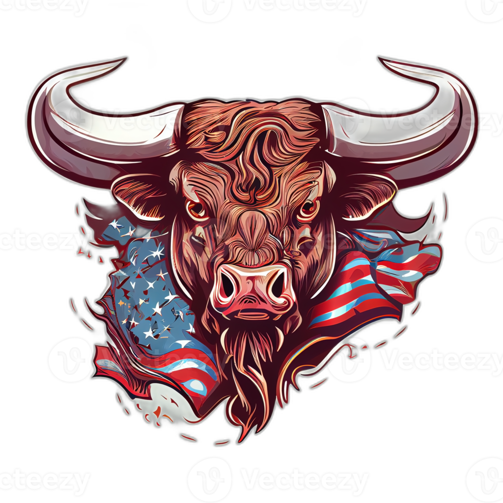 American patriot Bull cow, buffalo, artwork, illustration, vector, graphic. America patriotism art tshirt design, t-shirt, AI Generative png