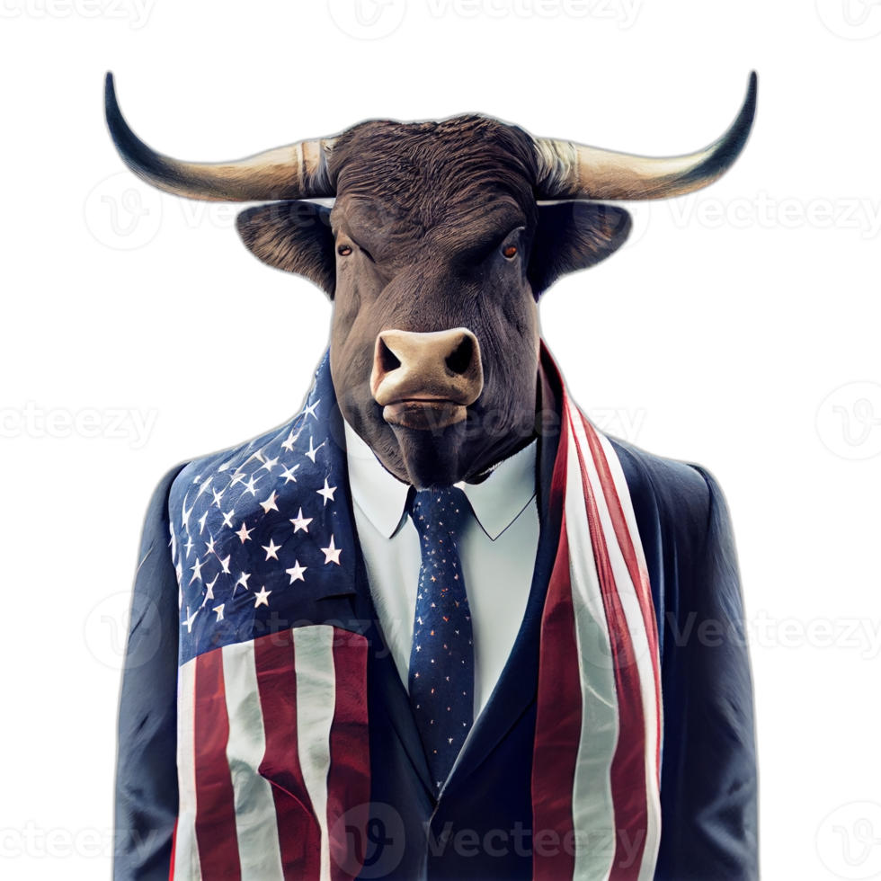 américain patriote taureau vache, buffle, ouvrages d'art, illustration, vecteur, graphique. Amérique patriotisme art T-shirt conception, T-shirt, ai génératif png