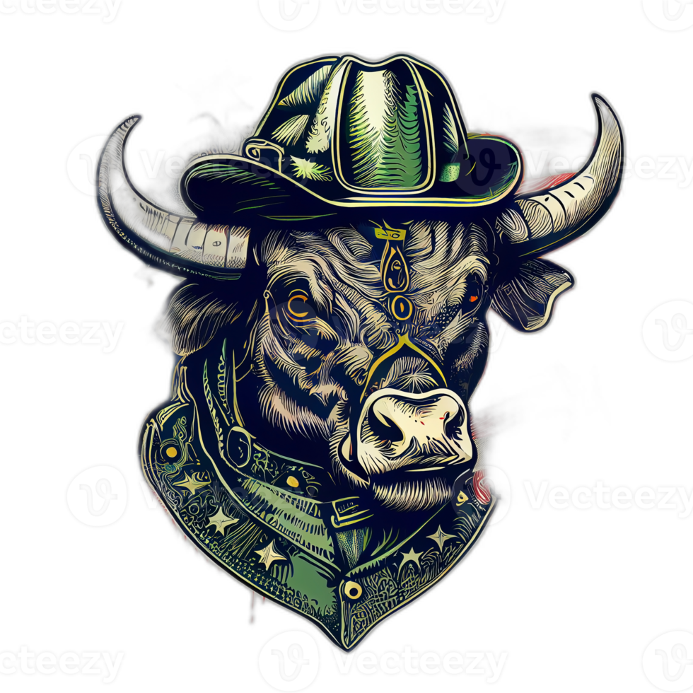 américain patriote taureau vache, buffle, ouvrages d'art, illustration, vecteur, graphique. Amérique patriotisme art T-shirt conception, T-shirt, ai génératif png