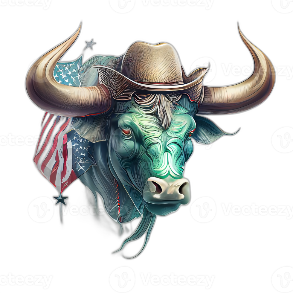 American patriot Bull cow, buffalo, artwork, illustration, vector, graphic. America patriotism art tshirt design, t-shirt, AI Generative png