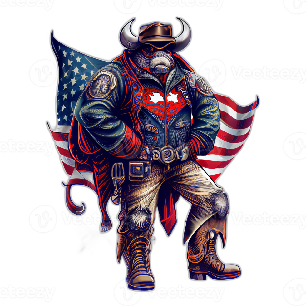 americano patriota touro vaca, búfalo, obra de arte, ilustração, vetor, gráfico. América patriotismo arte camiseta projeto, camiseta, ai generativo png