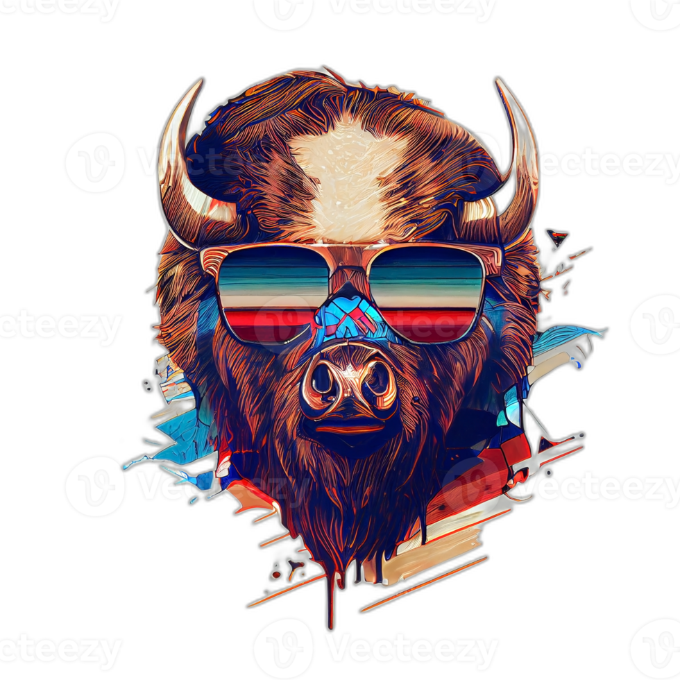 Amerikaans patriot stier koe, buffel, kunstwerk, illustratie, vector, grafisch. Amerika patriottisme kunst t-shirt ontwerp, t-shirt, ai generatief png