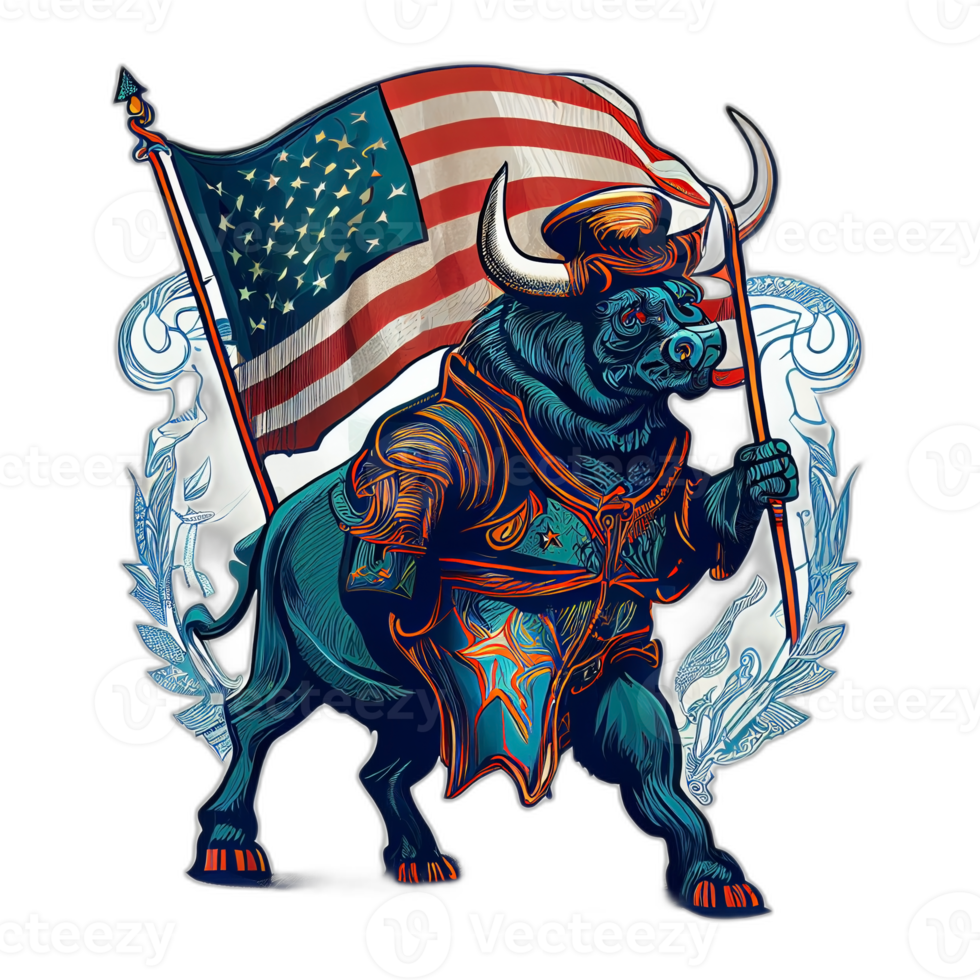 americano patriota toro vaca, búfalo, obra de arte, ilustración, vector, gráfico. America patriotismo Arte camiseta diseño, camiseta, ai generativo png