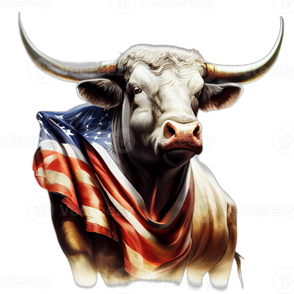 americano patriota toro vaca, búfalo, obra de arte, ilustración, vector, gráfico. America patriotismo Arte camiseta diseño, camiseta, ai generativo png