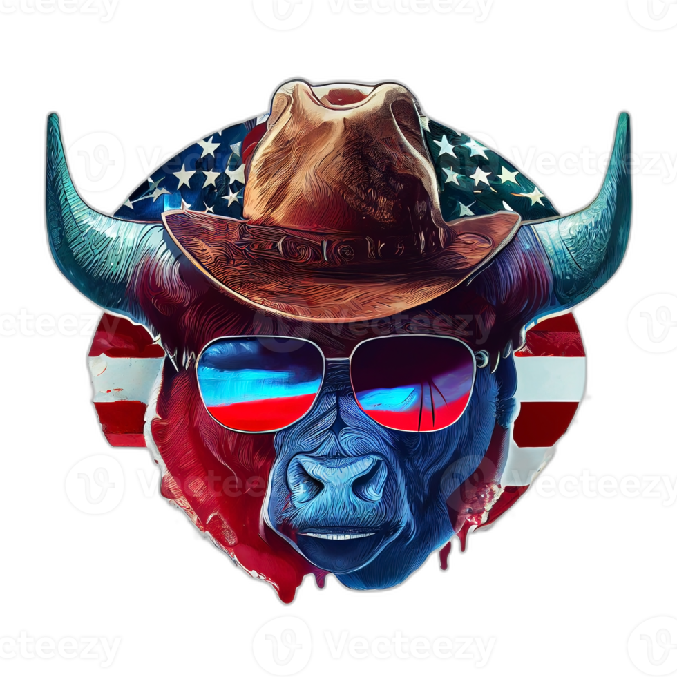 American patriot Bull cow, buffalo, artwork, illustration, vector, graphic. America patriotism art tshirt design, t-shirt, AI Generative png