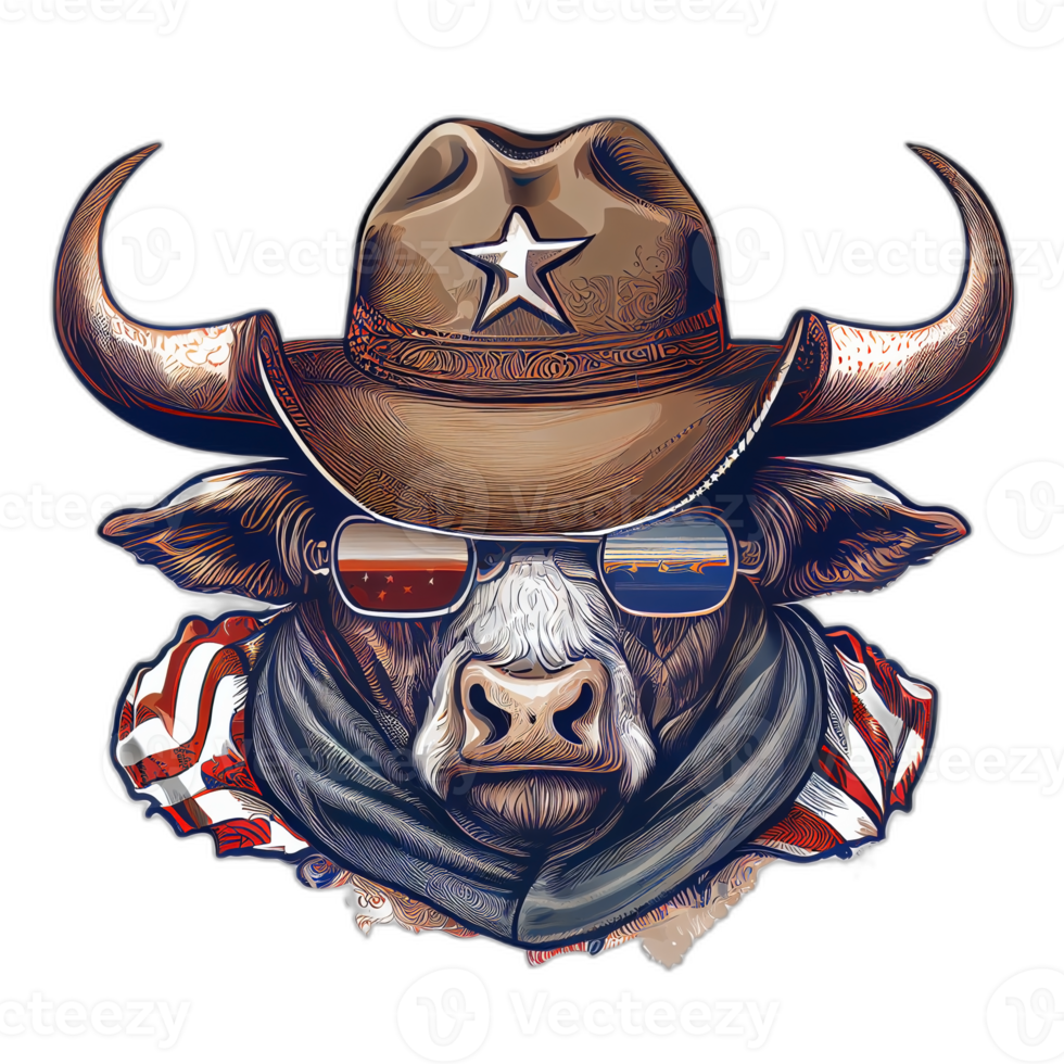 américain patriote taureau vache, buffle, ouvrages d'art, illustration, vecteur, graphique. Amérique patriotisme art T-shirt conception, T-shirt, ai génératif png