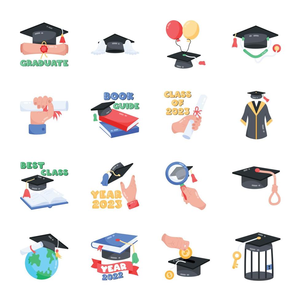 Bundle of Flat Style Graduation Stickers vector
