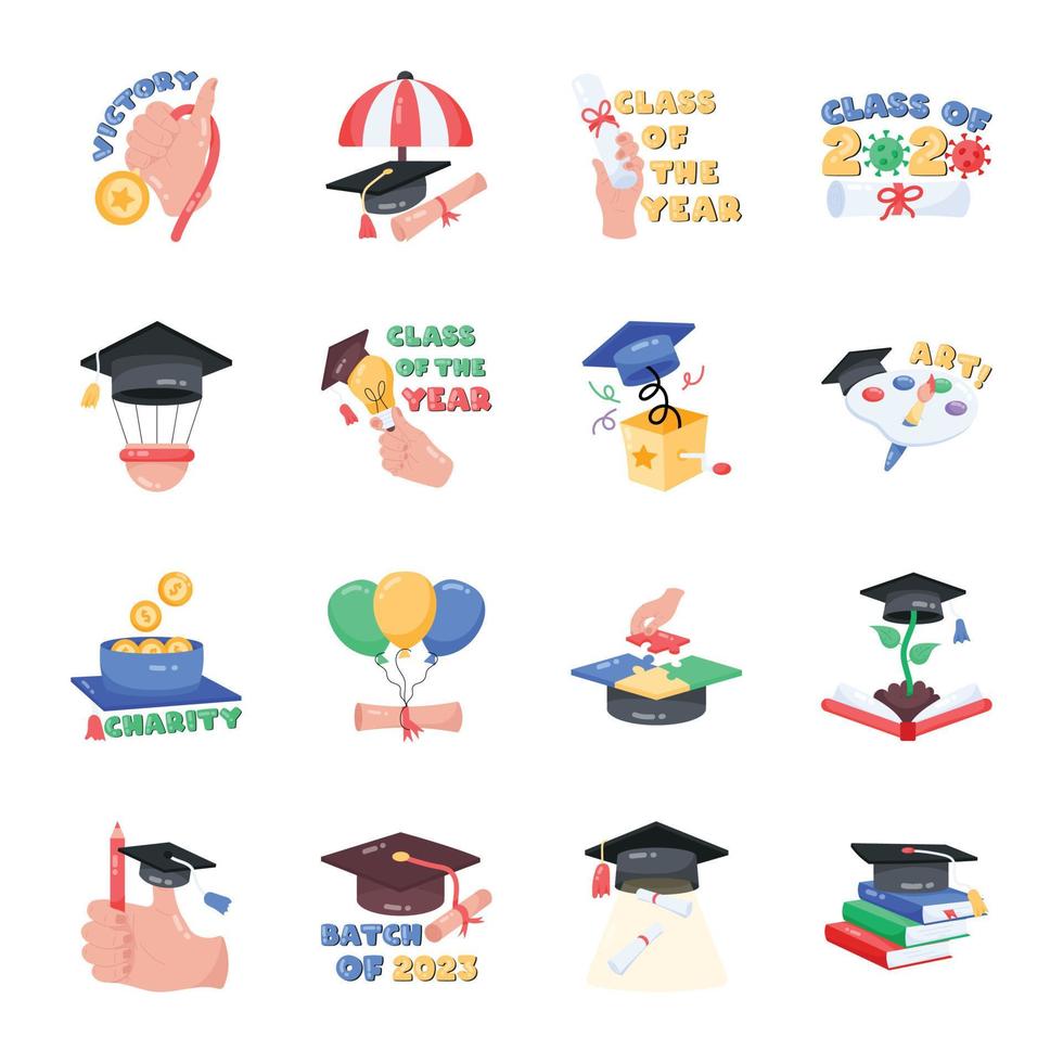 Set of Graduation Celebration Flat Stickers vector