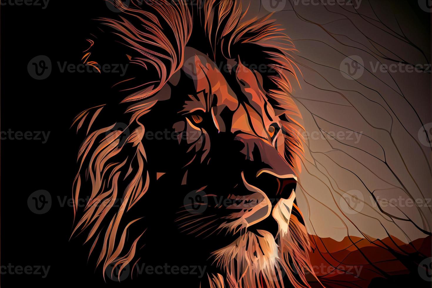 Lion tiger cat silhouette illustration AI Generated photo