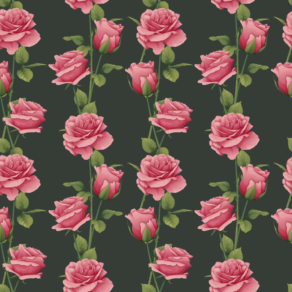 Seamless pattern with pink roses. Botanical texture with beautiful flowers. Romance, valentine s day. Great for wrapping paper, textiles, wallpapers. vector