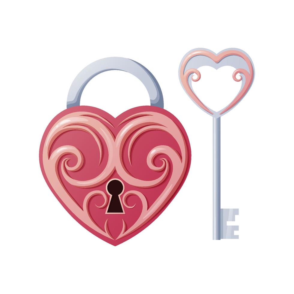 Retro heart shaped lock key, great design for any purposes. Vector isolated icon. Vector isolated collection. Vintage retro. Padlock, lock. Love icon.