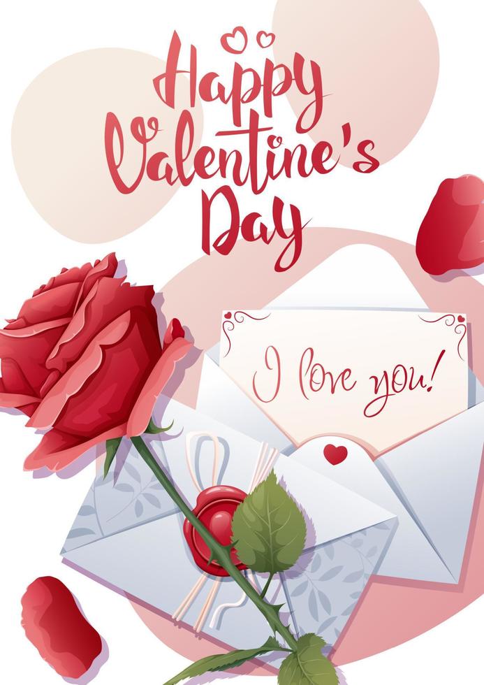 tarjeta postal, volantes modelo para enamorado s día. romántico día festivo, un regalo a un amado uno. bandera, póster con rosas y amor carta. vector