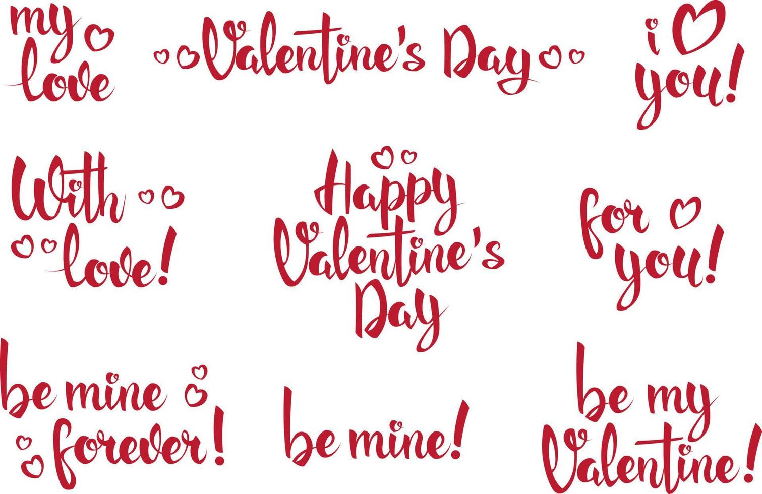 Set of handwritten lettering for valentine s day on white background vector