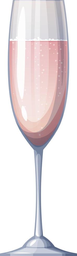 A glass of pink champagne for valentine s day on a white background. Holiday, romance. Sparkling wine in a glass. Vector illustration.