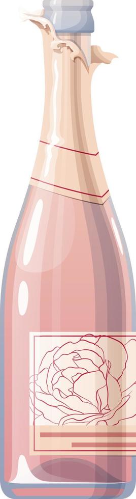 Pink champagne for valentine s day isolated on white background. Holiday, romance. Bottle of sparkling wine. Vector illustration