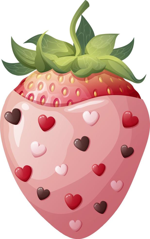 Strawberries in chocolate with decoration on an isolated background. Romance, valentine s day, sweet dessert. Vector illustration