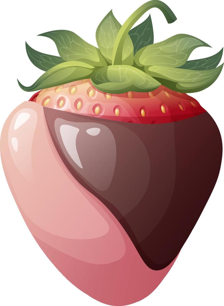 Strawberries in chocolate with decoration on an isolated background. Romance, valentine s day, sweet dessert. Vector illustration