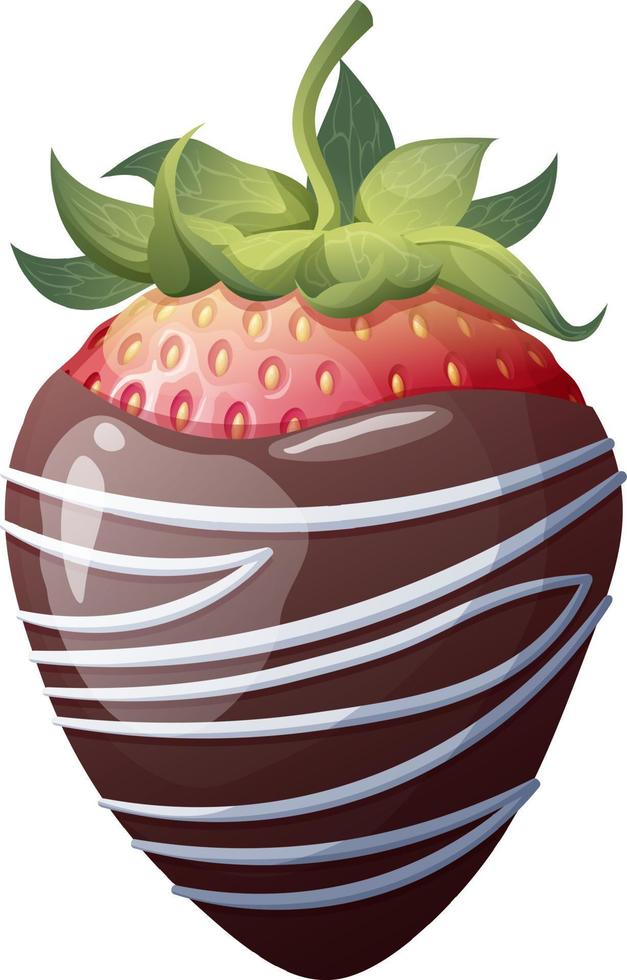 Strawberries in chocolate with decoration on an isolated background. Romance, valentine s day, sweet dessert. Vector illustration