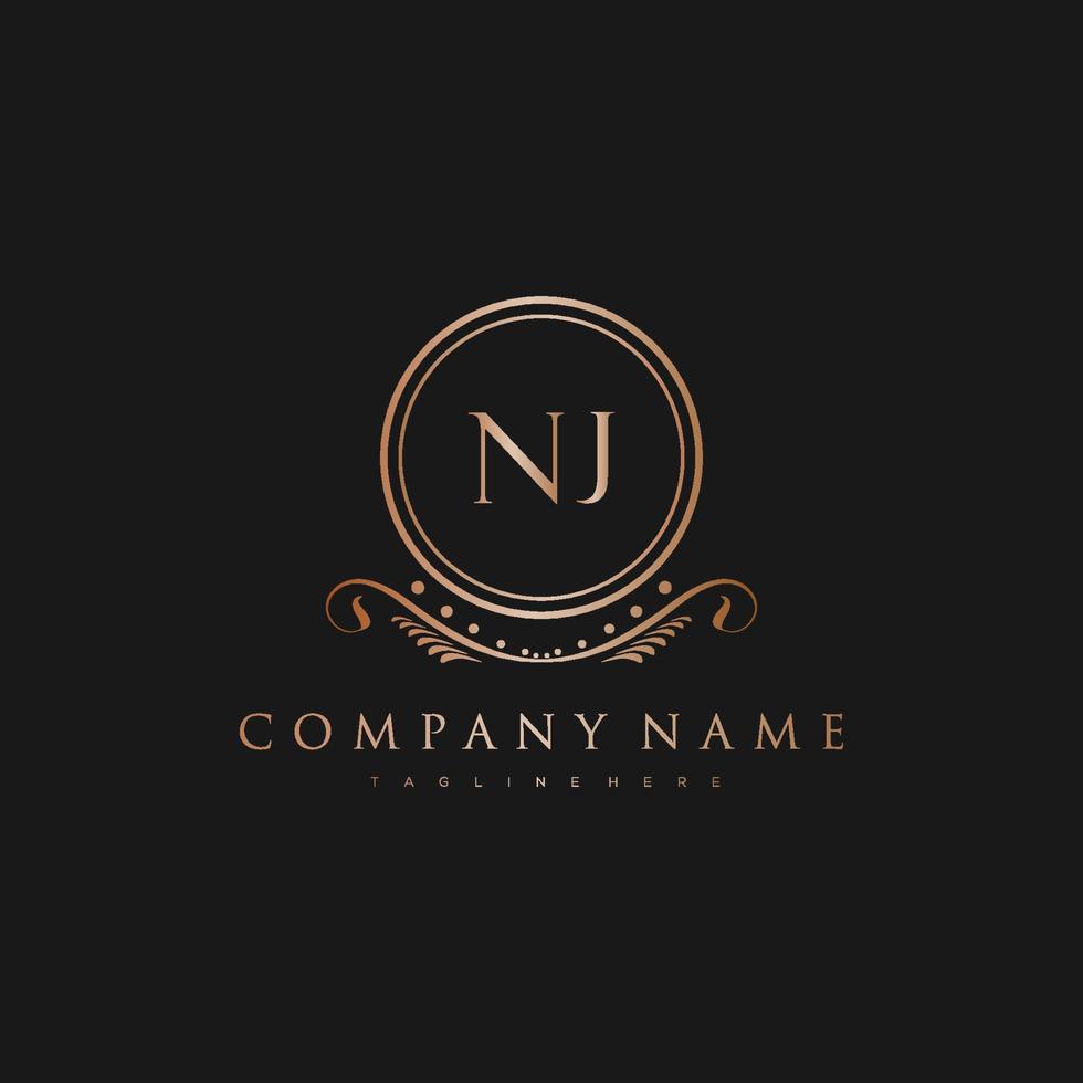 NJ Letter Initial with Royal Luxury Logo Template vector