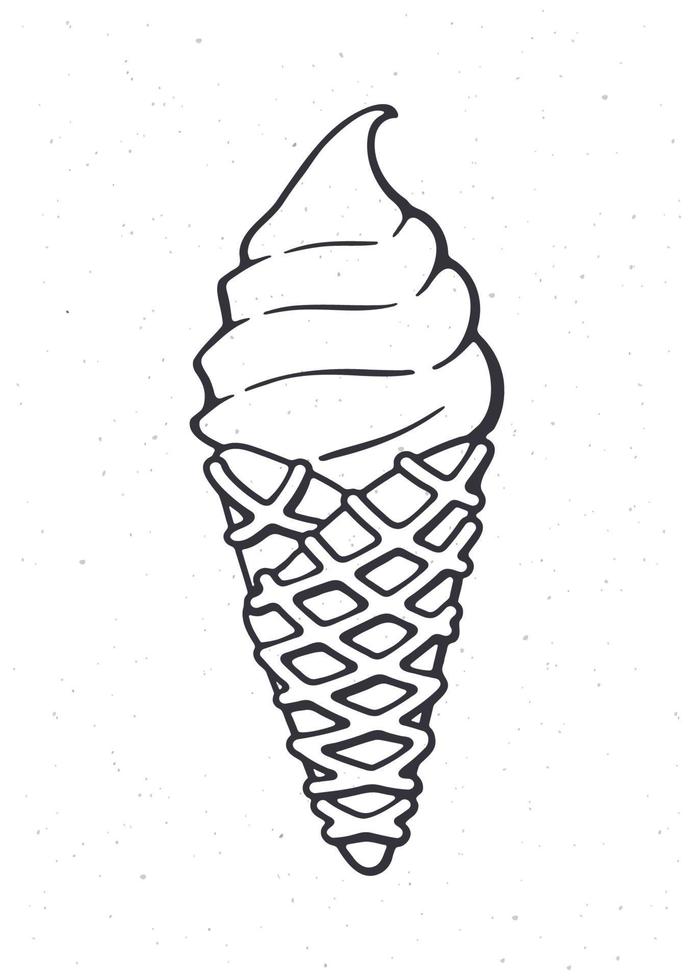 Hand drawn doodle of ice cream in the waffle cone vector