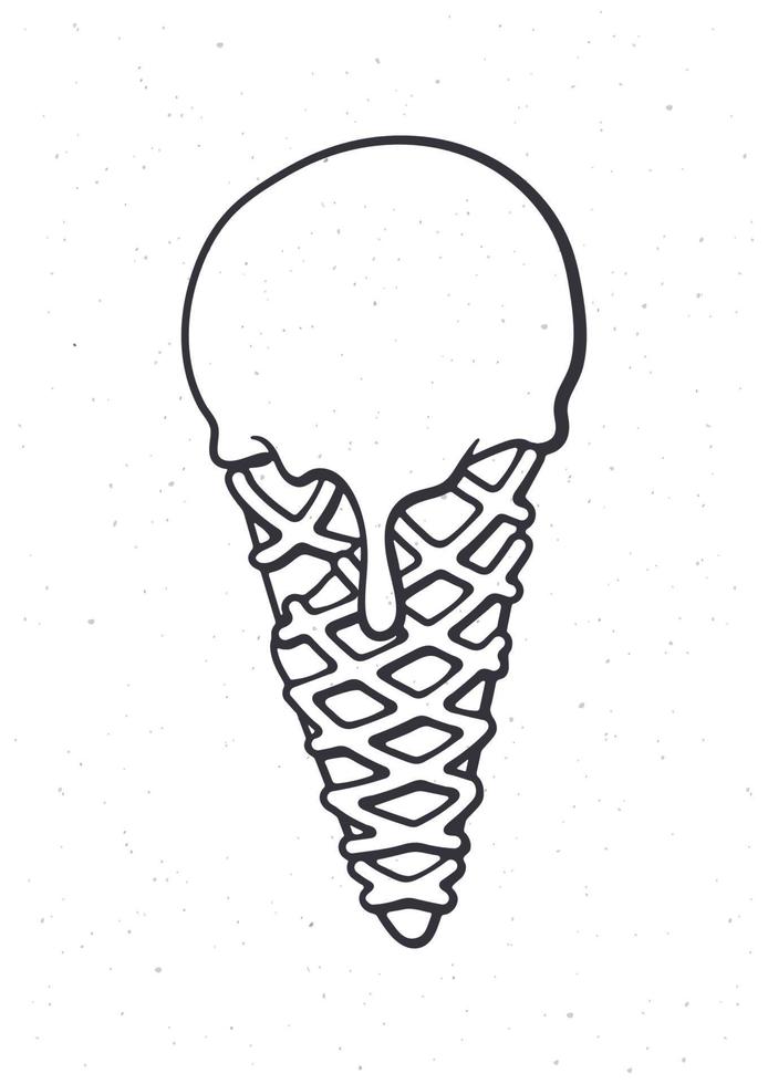 Hand drawn doodle of ball of Ice cream in the waffle cone vector