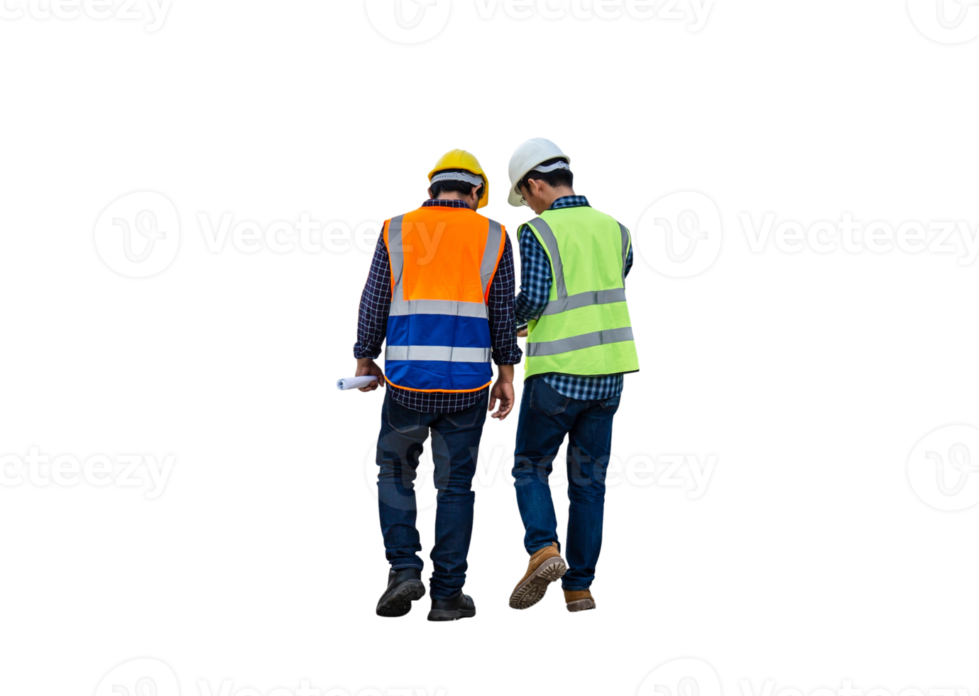 Engineer and foreman worker checking project at building site, Engineer and builders in hardhats discussing on construction site png