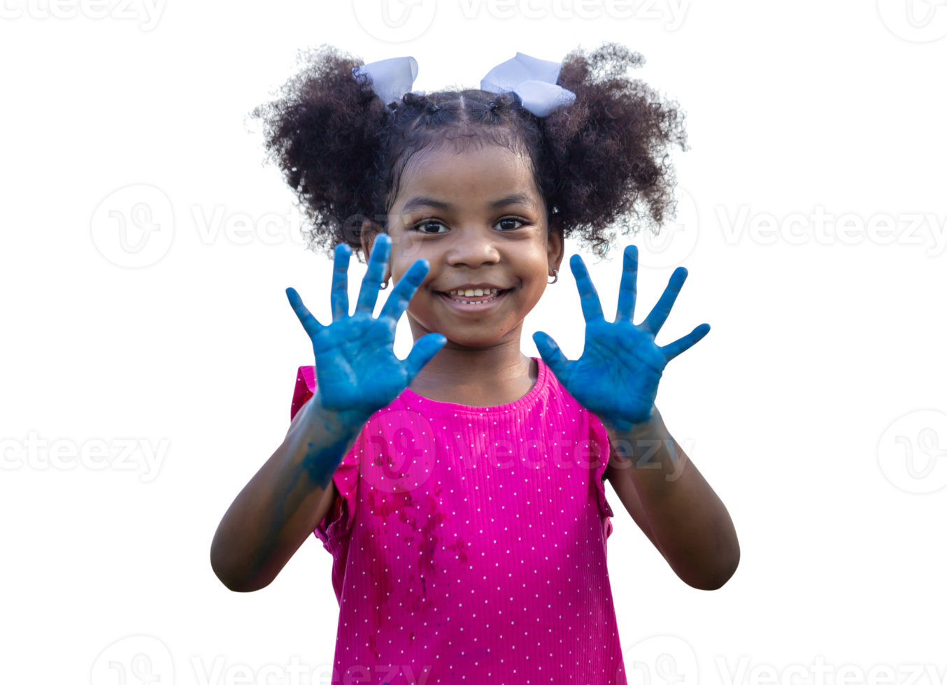 Cheerful little child girl showing painted hand, Cute little kid girl playing outdoors in the garden png