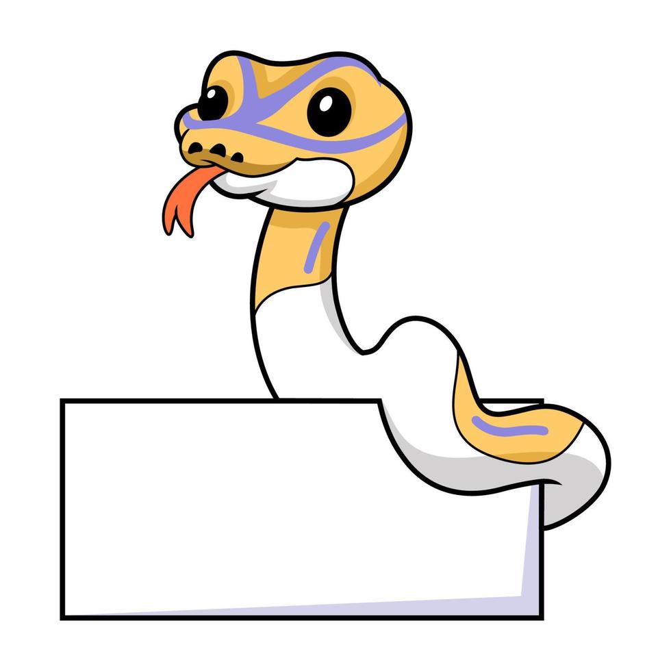 Cute banana pied ball python cartoon with blank sign vector