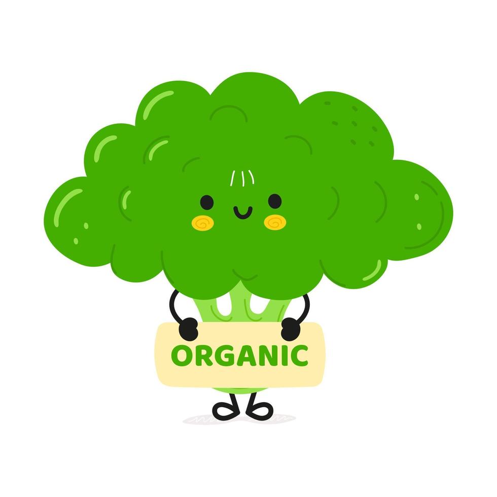 linda gracioso brócoli póster orgánico personaje. vector mano dibujado dibujos animados kawaii personaje ilustración. aislado blanco antecedentes. brócoli póster