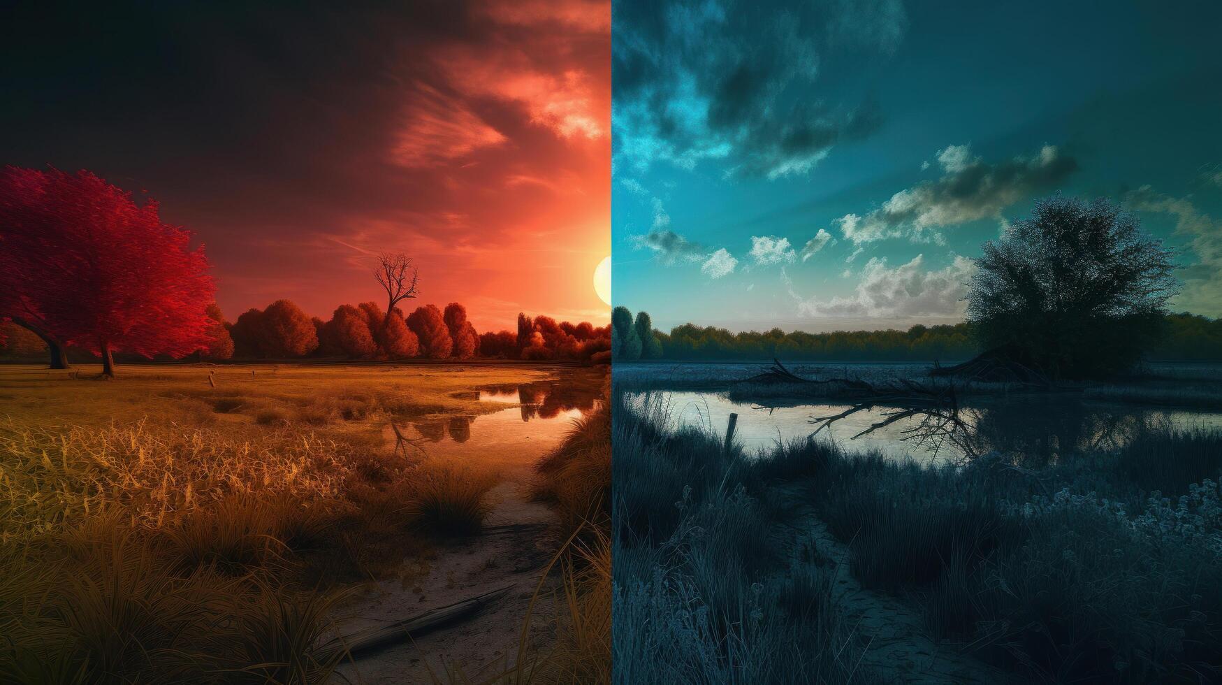 día vs noche. natural antecedentes. ilustración ai generativo foto