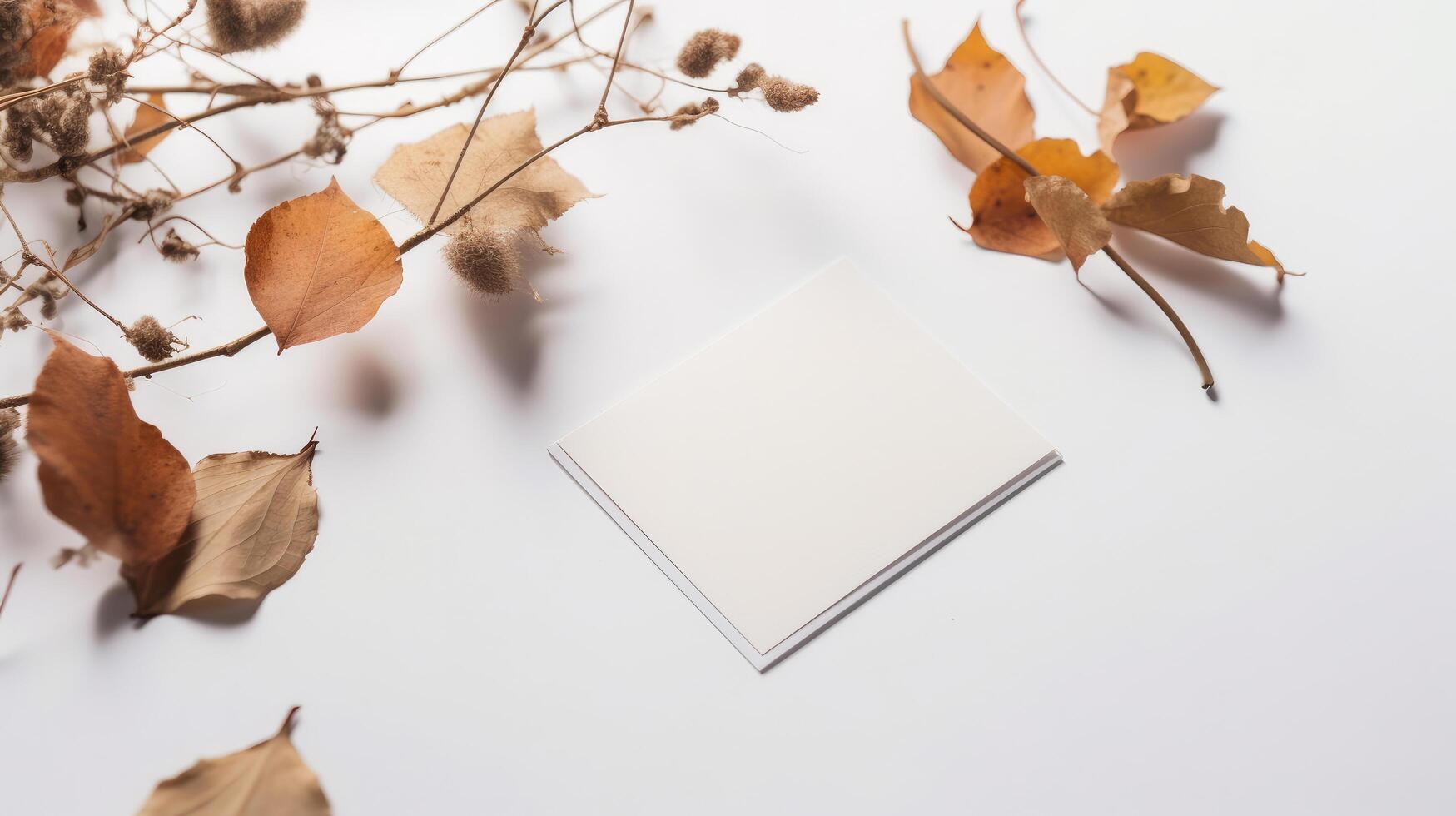 Blank paper with dry leaves. Illustration photo